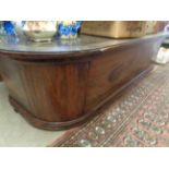 Large Hardwood Coffin shaped coffee table with large applied glass top