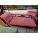 Edwardian Walnut framed Chaise Longue with upholstered back rail and seat