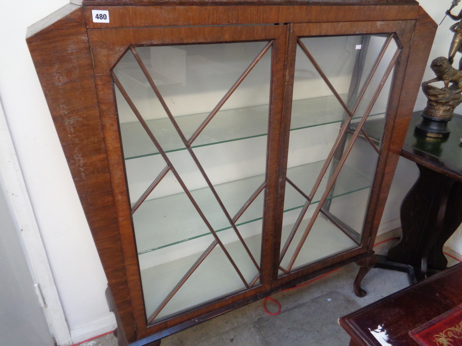 Art Deco Walnut cased 1930s China Cabinet supported on cabriole legs