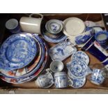 Box of various 19thC and later Blue & White Pottery inc. Copeland Spode, Faux Meissen etc.