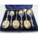 Six cased large apostle spoons