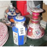 Two 19th Century porcelain scent bottles and a lidded tureen on stand