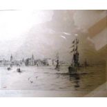 ROWLAND LANGMAID - an etching 'Entering Portsmouth Harbour'.