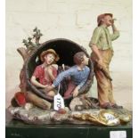 A Capodimonte group, "Boys in a Barrel"