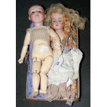 An old Armand Marseille bisque head baby doll with glass eyes and open mouth - having composite body