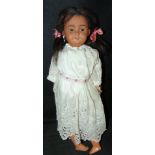 Simon and Halbig antique bisque head doll with glass eyes, open mouth and pierced ears, having
