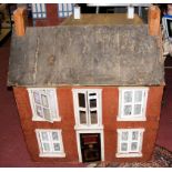 A large antique French wooden dolls house with four rooms - 86cm wide x 98cm high