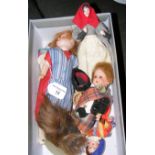 Old miniature German bisque head baby dolls in various clothing and other