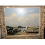 An oil on canvas of estuary boat scene - signed