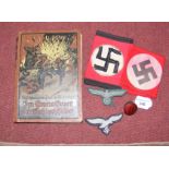 Nazi arm bands, badges, book, etc.