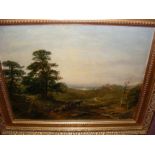 G AIKMAN - 19th century oil on board of country castle scene with trees being removed by horse and