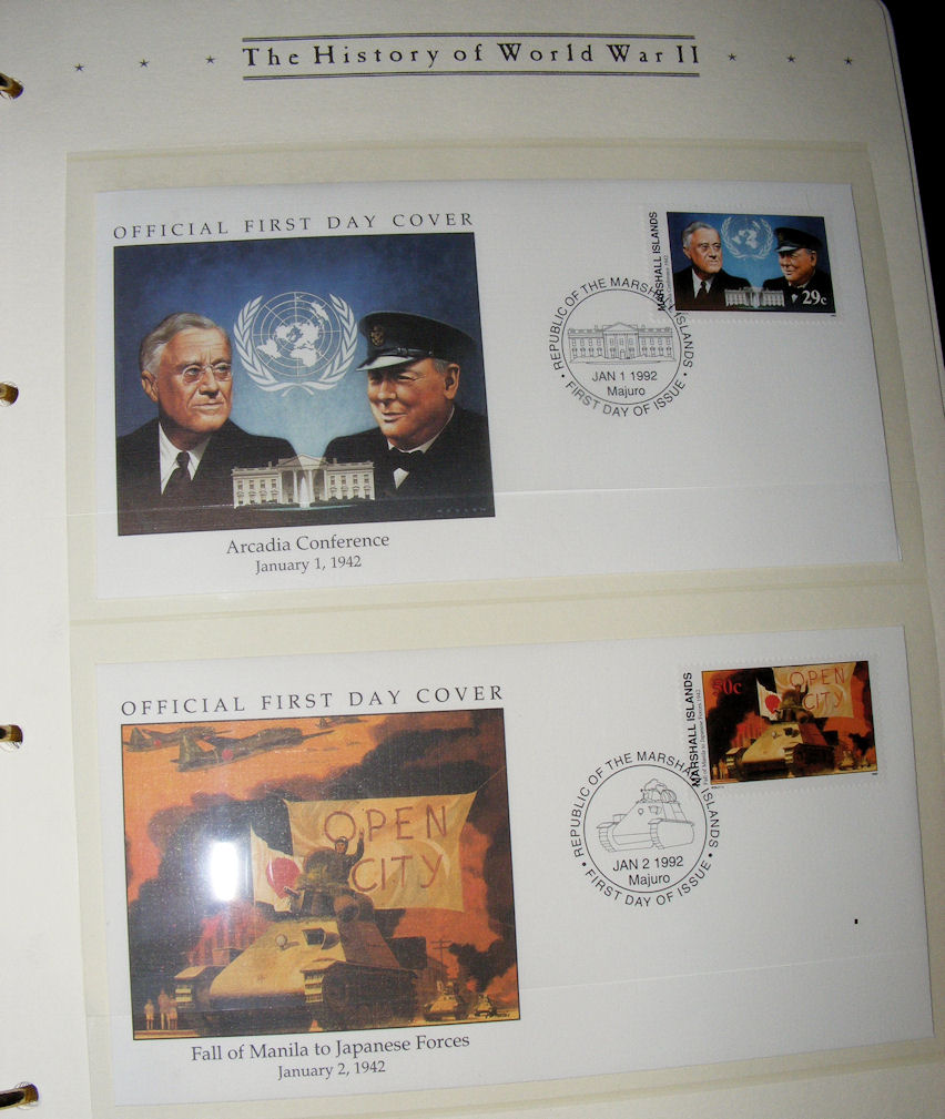 Three albums containing collectable First Day Covers, including “The History of World War II”