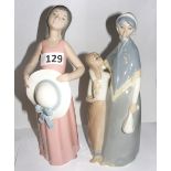 A Lladro porcelain figurine of a girl holding a hat numbered to the base 5008 & a Casades figurine