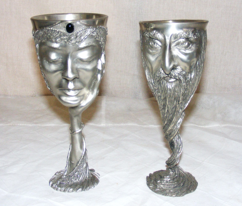 Royal Selangor, two Lord of the Rings pewter goblets in the form of "Gandalf" & "Galadriel".