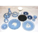 A selection of Wedgwood Jasperware pottery including a Churchill Plate, American Independence