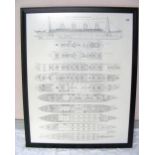 A titanic deck plan poster, framed & gla