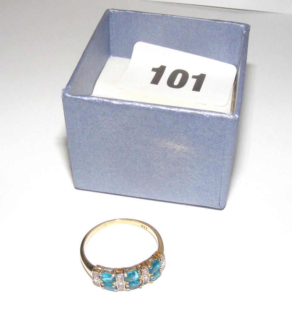 A silver gilt apatite & diamond ring, ri