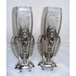 A tall pair of WMF style Art Nouveau silver plated & glass vases. Each 47cm tall. With number to