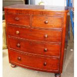 A Victorian bow fronted chest of drawers. 106cm wide. CONDITION REPORT: Not in perfect condition,