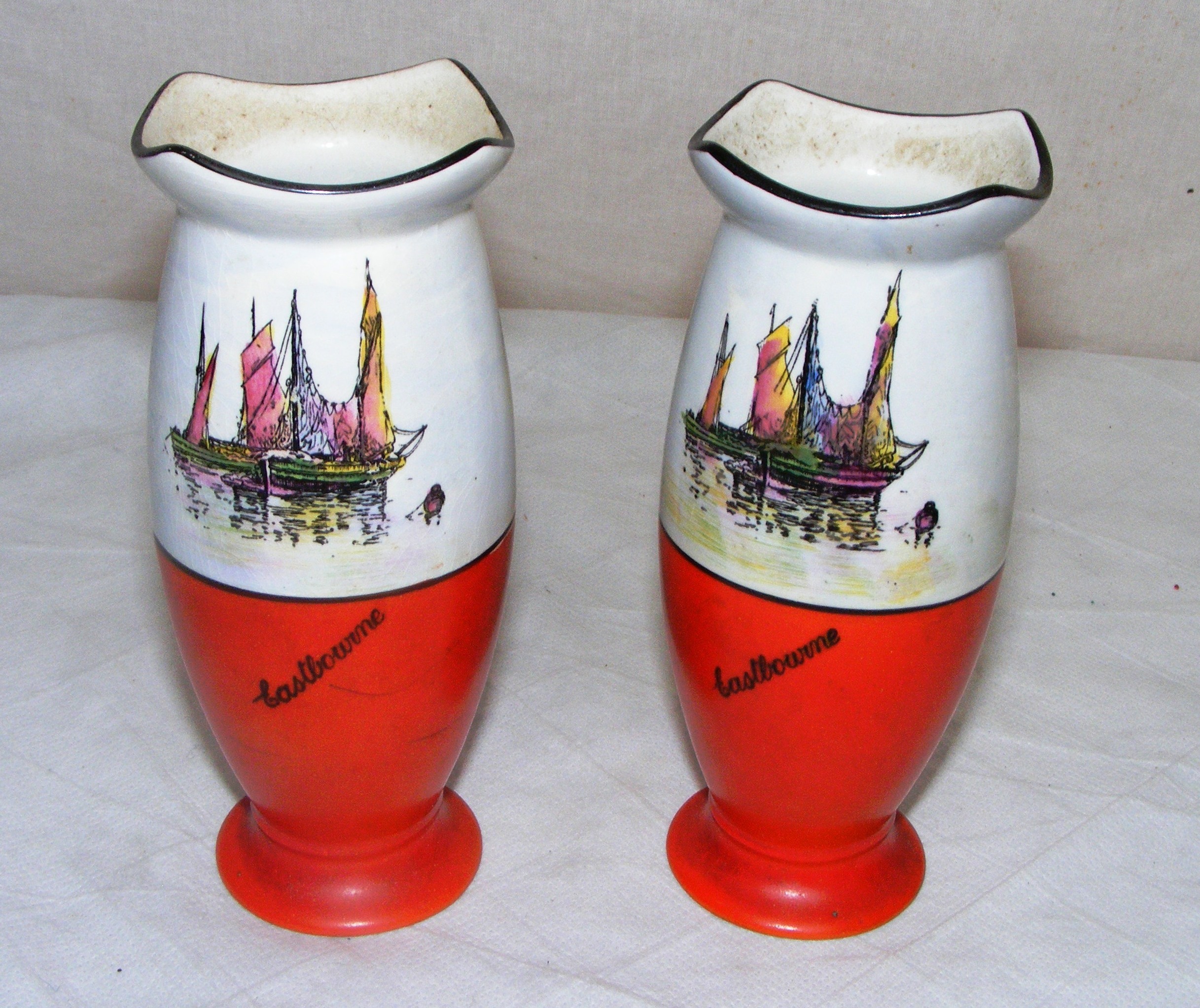 A pair of early 20th century Carltonware vases with a transfer printed landscape of "Eastbourne", - Image 2 of 4