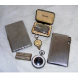 A selection of cigarette cases & vintage stopwatch. CONDITION REPORT: Note: we do not offer an in