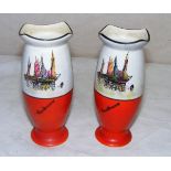 A pair of early 20th century Carltonware vases with a transfer printed landscape of "Eastbourne",