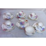 A Shelley porcelain part tea service with a blue and pink flower pattern (includes a sandwich