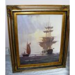 A large sail boats print in gilt frame.