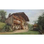 Francesco GONIN (1808-1889)	 "Chalet	 Italie du nord"	 huile sur panneau monogrammée en bas à droite