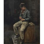 Francesco BRUNERY (1849-1926)	 "Le gamin des rues"	 huile sur toile	 cachet d'atelier	 55 x 46 cm (