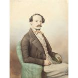 Guido GONIN (1833-1906)	 "Portrait d'homme dans un fauteuil" 1849	 aquarelle signée et datée en
