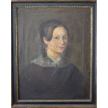 Ecole française du 18e siècle	 "Portrait de jeune dame"	 huile sur toile	 (deux réparations à la