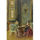 Francesco BRUNERY (1849-1926)	 "L'heure du thé"	 huile sur panneau	 cachet d'atelier au dos	 15 x 10