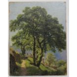 Francesco GONIN (1808-1889)	 "Paysage et hameau"	 huile sur toile marouflée	 monogrammée en bas à