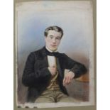 Guido GONIN (1833-1906)	 "Portrait de jeune homme assis" 1854	 aquarelle sur papier signée et