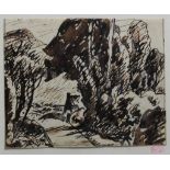 Adolphe Marie BEAUFRERE (1876-1960), "Paysage breton", dessin à l'encre brune et lavis, signé en bas