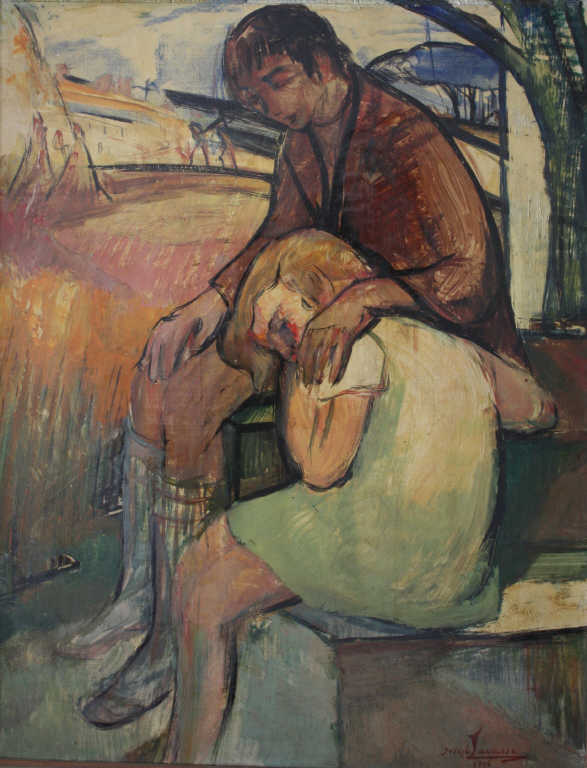 Joseph LACASSE (1894-1975) (Attribué à), "Frère et soeur", huile sur panneau signée et datée 1936 en