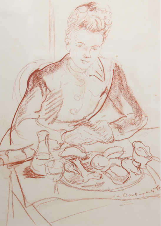 Jean-Louis BOUSSINGAULT (1883-1943), "Jeune femme à table" 40, sanguine signée et datée en bas à