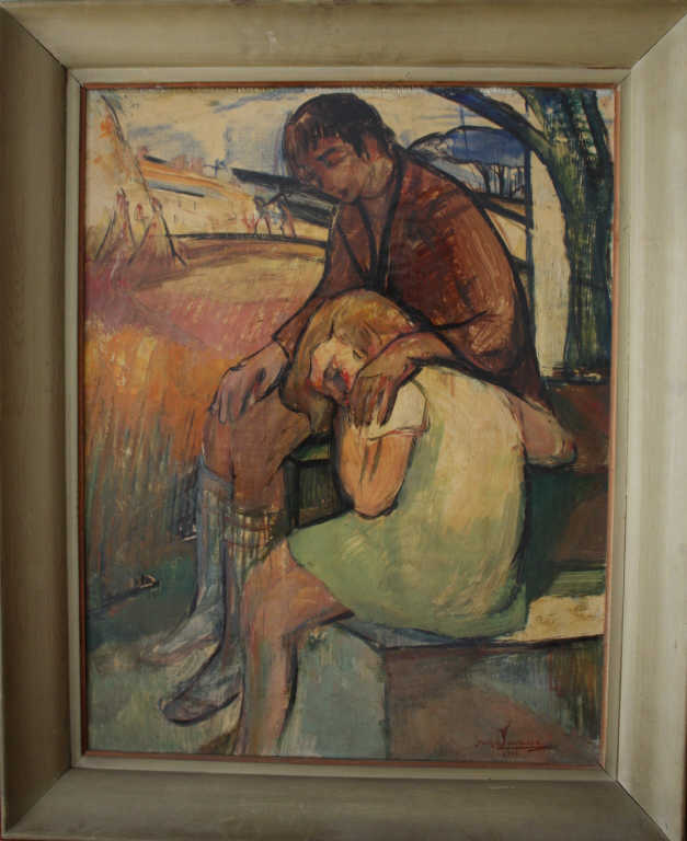 Joseph LACASSE (1894-1975) (Attribué à), "Frère et soeur", huile sur panneau signée et datée 1936 en - Image 2 of 3