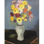 Jacques DURAND-HENRIOT (1922-1997), "Nature morte au bouquet de fleurs", huile sur toile signée en