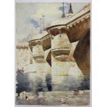 Julien QUONIAM (1876-1954), double-face : "Le pont Neuf vu de la Seine", aquarelle sur papier signée