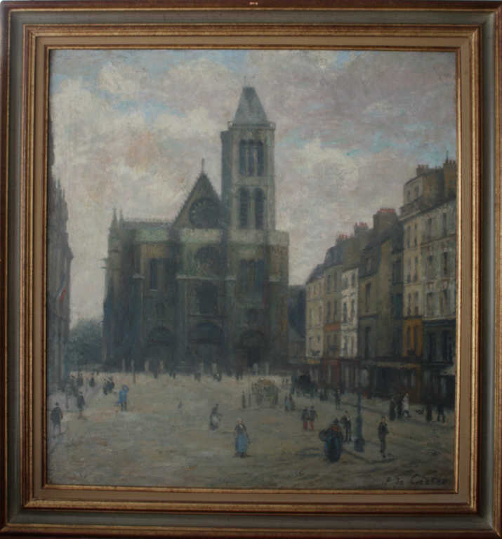 Paul DE CASTRO (1882-1939), "Parvis animé, Rouen", huile sur toile signée en bas à gauche, 84 x 77 - Image 2 of 3