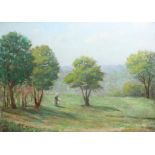 Claude Émile SCHUFFENECKER (1851-1934), "Paysanne dans la campagne", huile sur toile, 31 x 45 cm