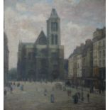Paul DE CASTRO (1882-1939), "Parvis animé, Rouen", huile sur toile signée en bas à gauche, 84 x 77