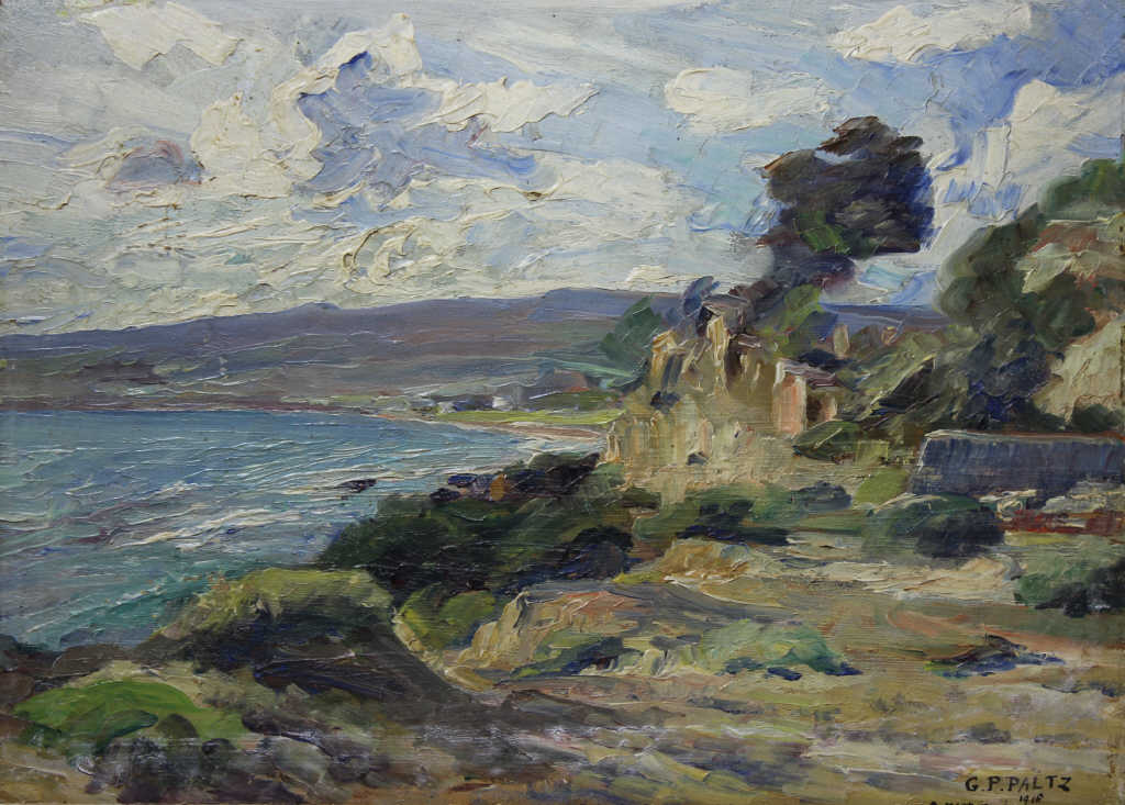 G.P. PALTZ (XIX-XXe), "Bord de mer" 1916, huile sur panneau signée, datée et dédicacée en bas à