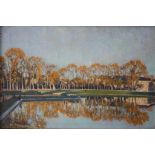 Paul DE CASTRO (1882-1939), "Le bassin en automne", huile sur toile signée en bas à gauche, 39 x