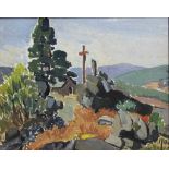 Robert YAN (1901-1994), "Paysage au calvaire", aquarelle et gouache sur papier, signée en bas à