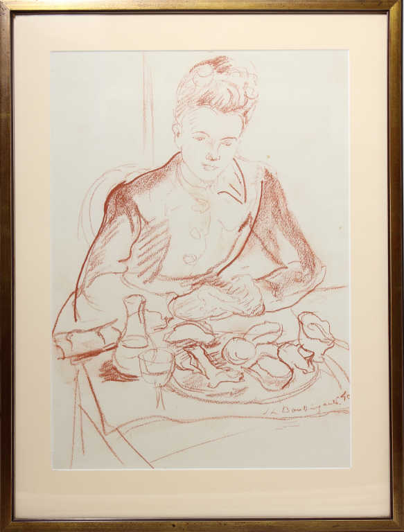 Jean-Louis BOUSSINGAULT (1883-1943), "Jeune femme à table" 40, sanguine signée et datée en bas à - Image 2 of 3