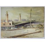 Julien QUONIAM (1876-1954), double-face : "Le pont Alexandre III vu des quais", aquarelle sur