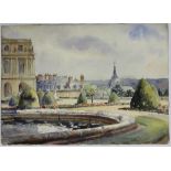 Julien QUONIAM (1876-1954), double-face : "Parc de Saint-Cloud", aquarelle sur papier, & "Le pont